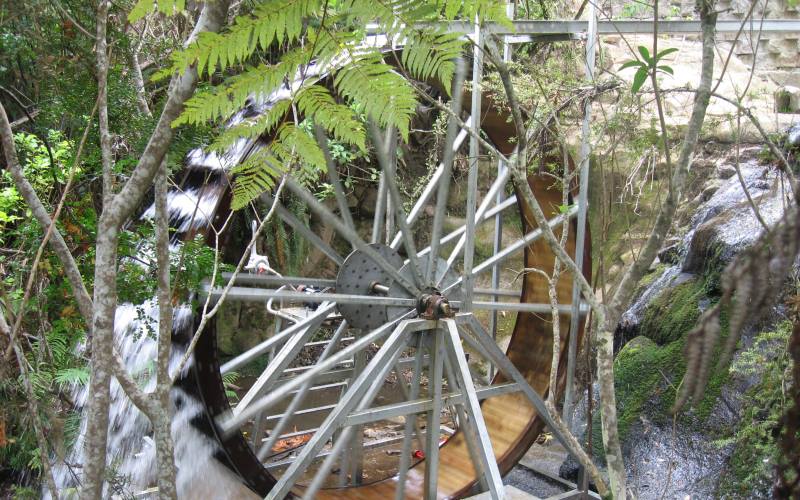 Fully installed and operating water wheel