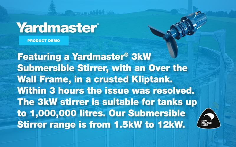 Featuring a Yardmaster® 3kW Submersible Stirrer, with an Over the Wall Frame, in a crusted Kliptank.